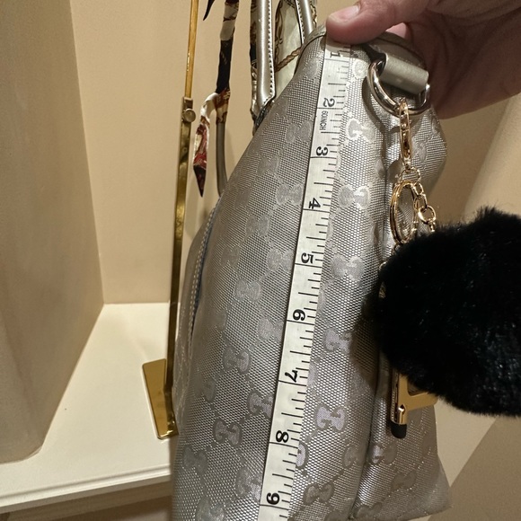 Gucci Metallic Silver GG Webbed Canvas Tote - Picture 14 of 17